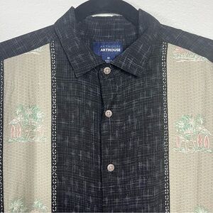 VTG Arthouse Black Beige Men’s M Rayon‎ Shirt Tropical Surfboards Palm Trees